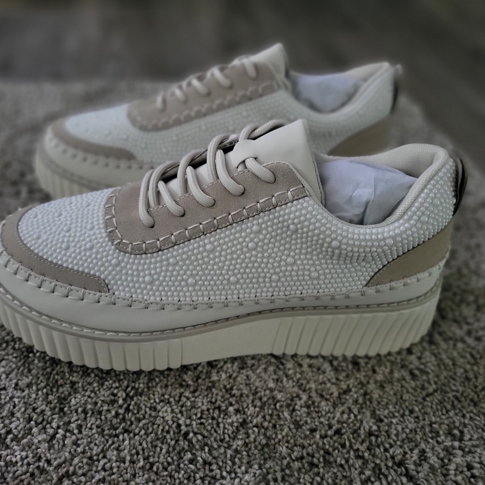 Women's White and Tan Sneakers